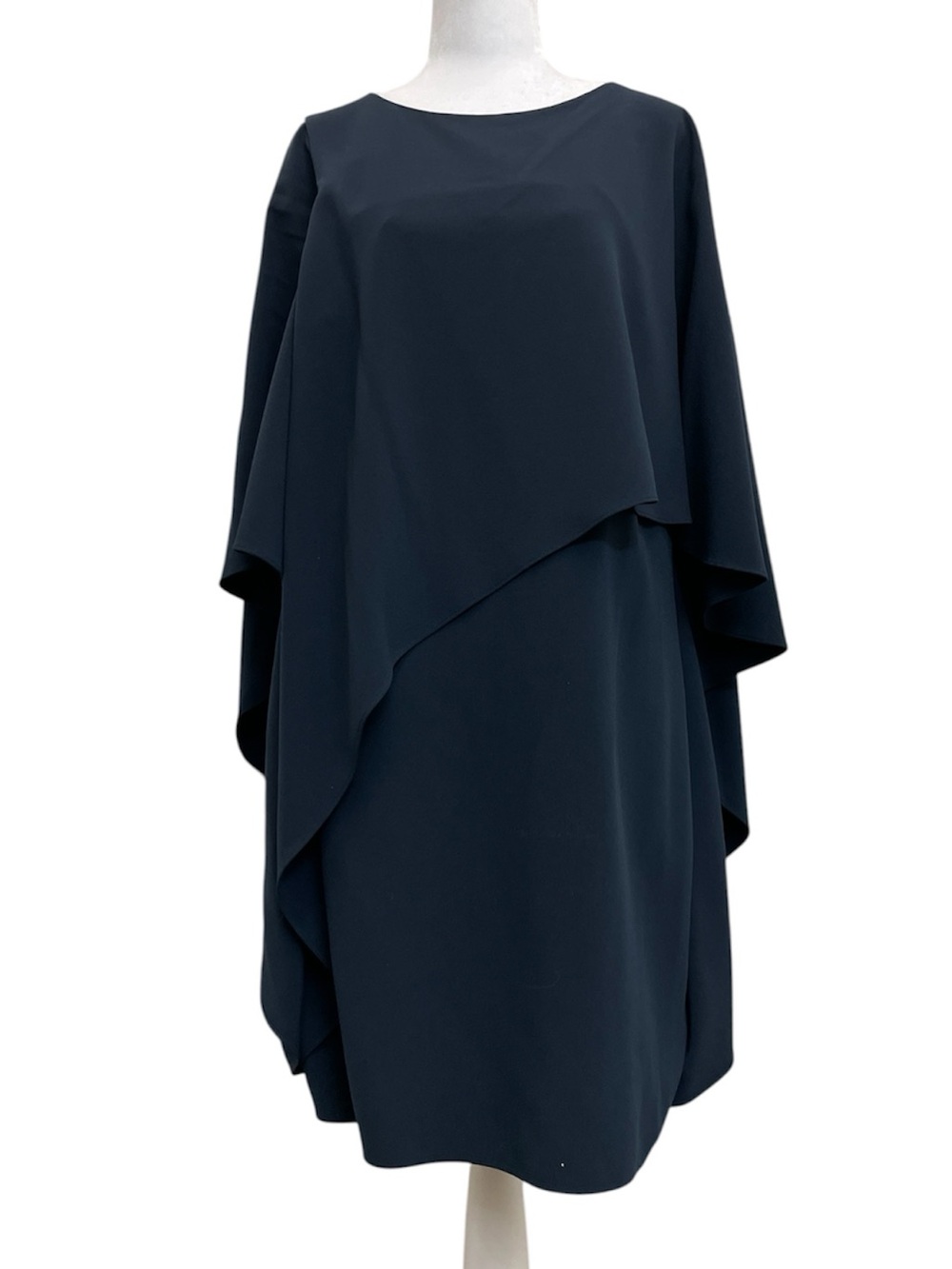 Halston Heritage Navy Blue Asymmetrical Cape Sleeve Mini Cocktail Dress